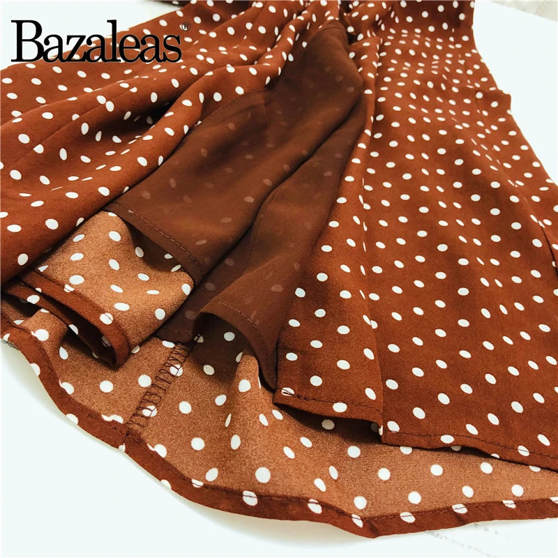 2024 Retro Slim Chic Brown Dress Sexy Dot Print Split Tube Top Dress Party Midi Dresses