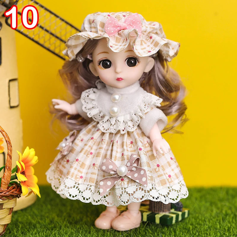 New 16 cm BJD Mini FASHION Toy DOLL With Clothes MINIATUR Kids Dolls Girls Baby Beautiful Dress Up 1/12 Birthday Gifts 3D Eyes