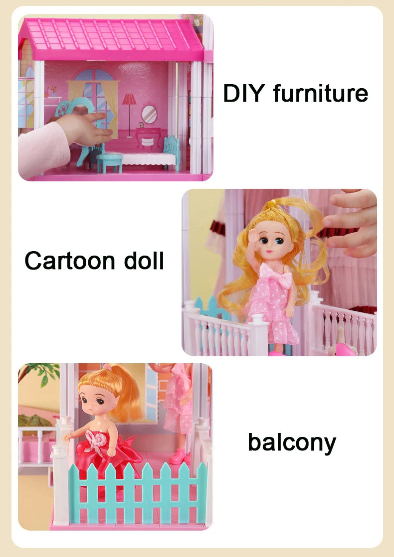 QWZ New Baby DIY Doll House Girls Pretend Toy Handmade Castle Dollhouse Birthday Gifts Educational Toys Doll Villa for Girl