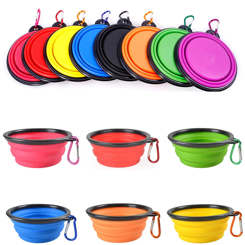 Folding Pet Silicone Dog Food Water Bowl Outdoor Travel Portable Dogs Feeder with Carabiner Puppy Food Container Dog Accessories