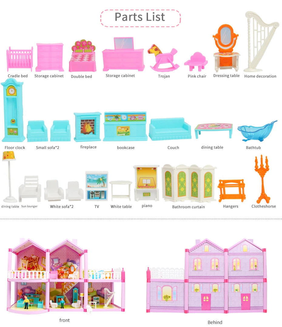 Baby DIY Doll house Toys Pink Assemble Princess Villa Handmade Construction Casa Miniature Furniture Dollhouse For Children Gift