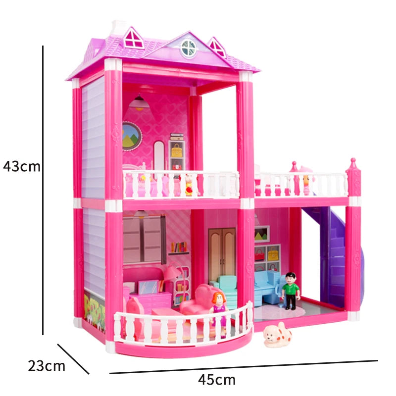 Baby DIY Doll house Toys Pink Assemble Princess Villa Handmade Construction Casa Miniature Furniture Dollhouse For Children Gift