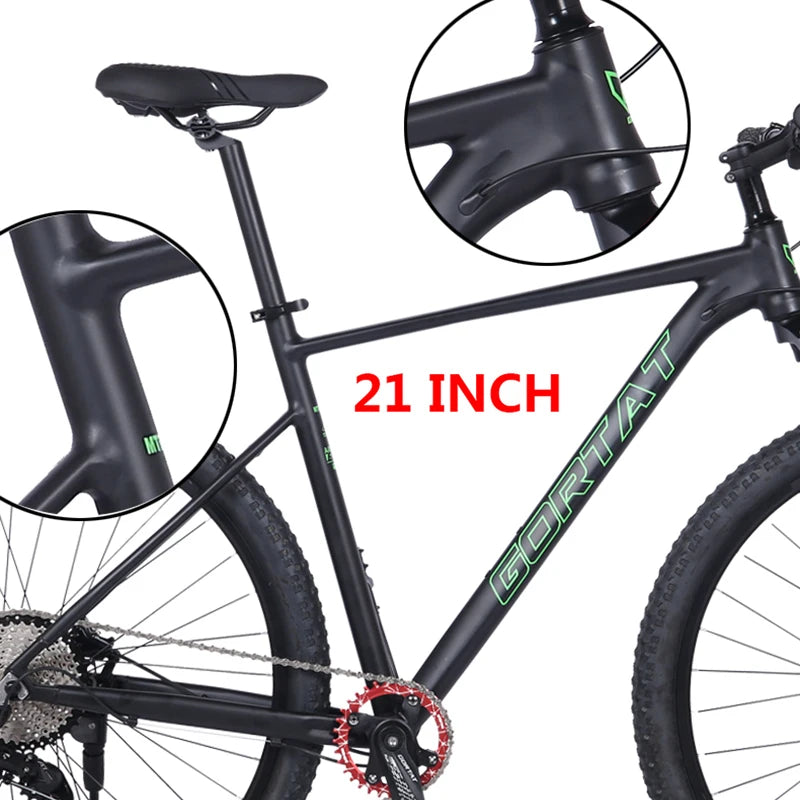 GORTAT 21 Inch Frame Aluminum Alloy Mountain Bike 10-Speed Bicycle Double Oil Brake Front & Rear Quick Release Lmitation Carbon