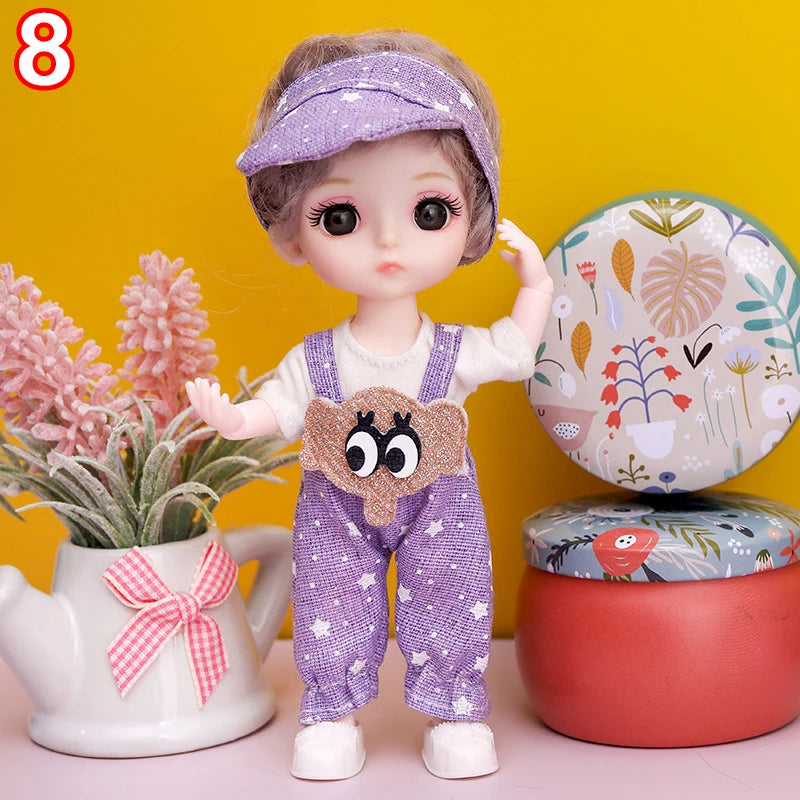 New 16 cm BJD Mini FASHION Toy DOLL With Clothes MINIATUR Kids Dolls Girls Baby Beautiful Dress Up 1/12 Birthday Gifts 3D Eyes