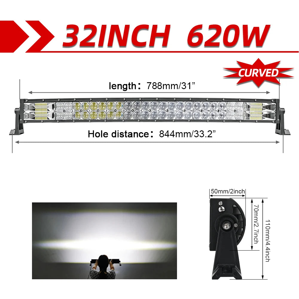 CO LIGHT 52" 12V 24V Offroad Led Light Bar Spot Flood Combo Beam 110000LM Led Bar 2-Row Led Work Light Bar for Car 4WD Truck SUV