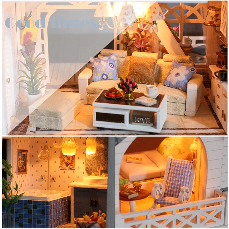 DIY Dollhouse Wooden doll Houses Miniature Doll House Furniture Kit Casa Music Led Toys for Children Birthday Gift