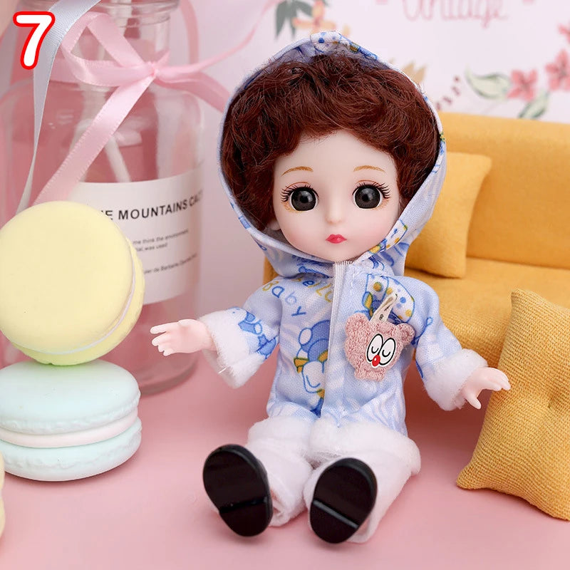 New 16 cm BJD Mini FASHION Toy DOLL With Clothes MINIATUR Kids Dolls Girls Baby Beautiful Dress Up 1/12 Birthday Gifts 3D Eyes