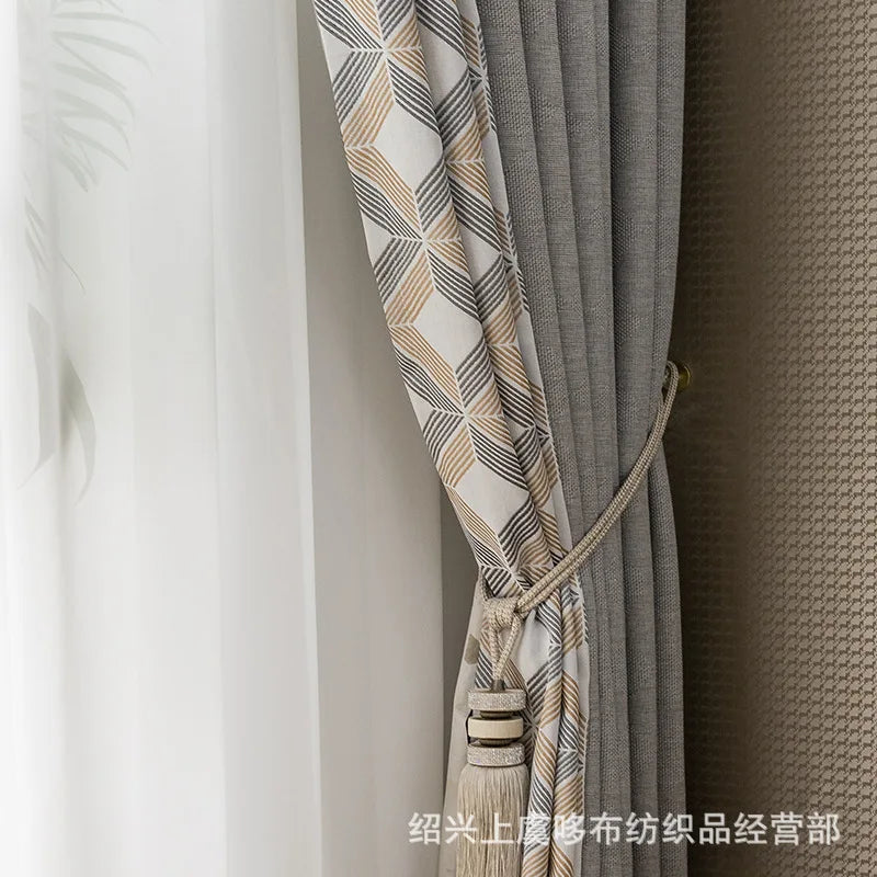 French Luxury Curtains for Living Room Romantic Dining Bedroom Windows Gray Velvet High Shading Stitching Lace Solid Color