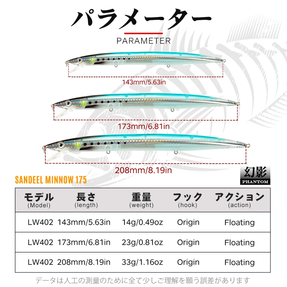 Hunthouse Minnow Fishing Lure Floating Sandeel Jerk Bonitos Seabass Fishing Tackle  Long Casting Seawater Hard Bait