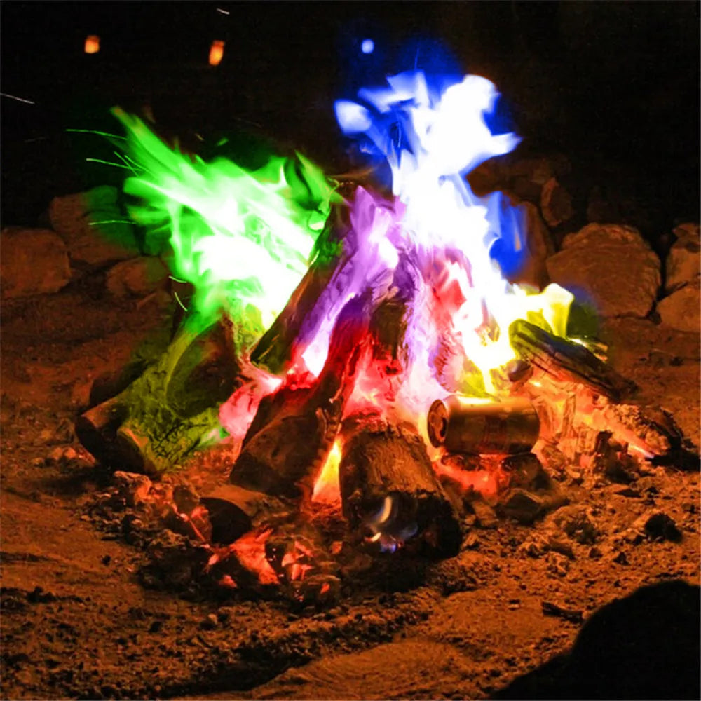 Colorful Flames Powder Bonfire Magic Fire Fireplace Color Sachet Pyrotechnics Magic Trick Outdoor Camping Hiking Survival Tool