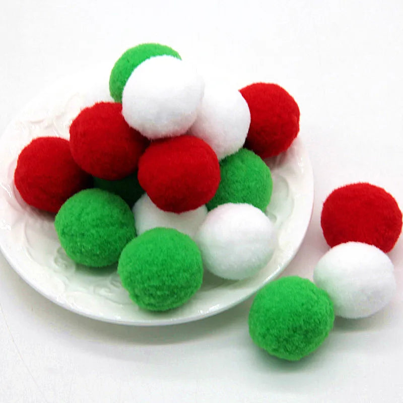 White Green Red Pompom Fur Balls DIY Soft Pom Poms Craft Pompones Christmas Ball Ornaments Glue on Cloth Accessories 8mm To 30mm