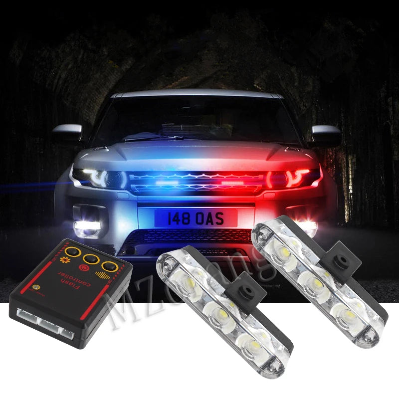 2 Pcs Car LED Police Lights Fso Flasher Auto Strobe Warning Lamp Ambulance 12V Stroboscopes Truck Lamp Flashing Light Red Blue