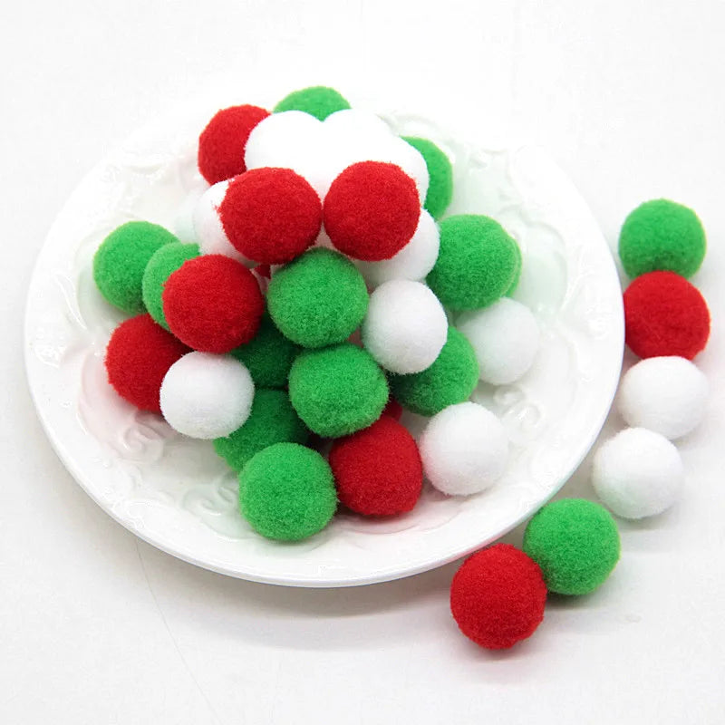 White Green Red Pompom Fur Balls DIY Soft Pom Poms Craft Pompones Christmas Ball Ornaments Glue on Cloth Accessories 8mm To 30mm