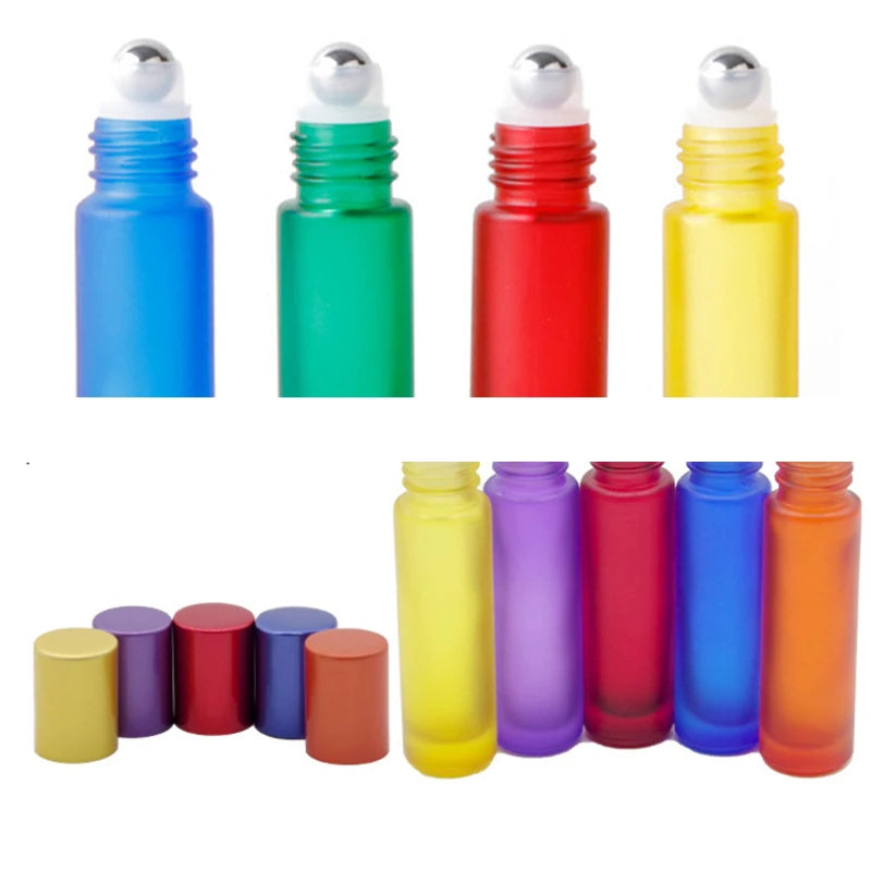 5/10/50pcs 10ml Roll On Bottle Thick Frosted Glass Perfume Bottle Refillable Empty Roller Essential Oils Vials