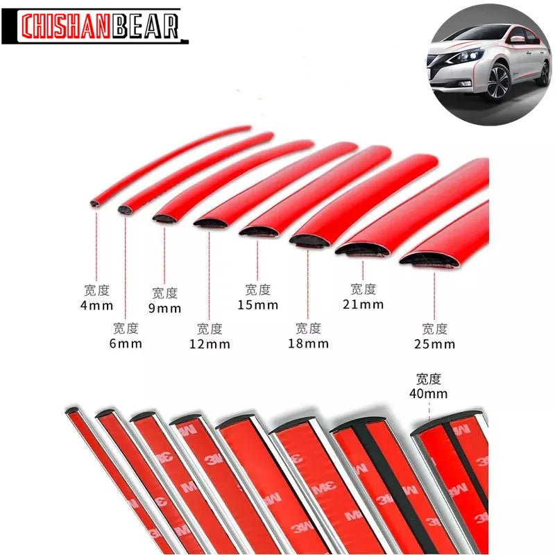 3M /5M DIY Car Bumper Self-adhesive red Decorative Strip Thickened PVC Material To Prevent Body Scratches Decorate Car Accessory