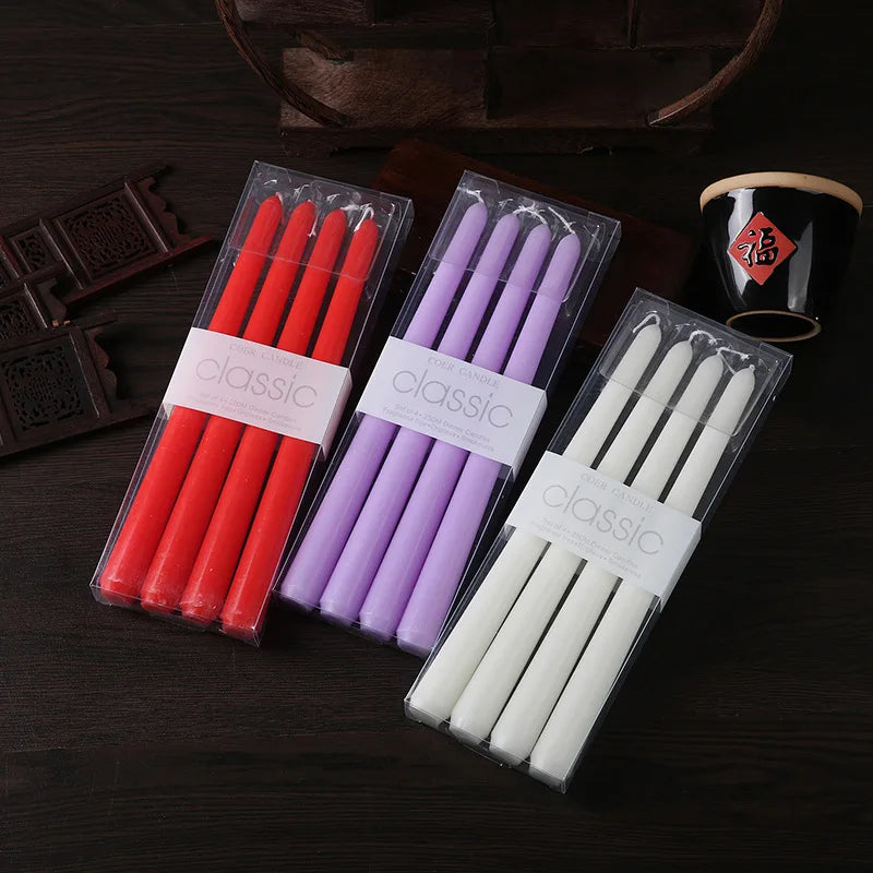 4pcs/Set European Classic Long Pole Candles Candlelight Dinner Props Household power outage emergency lighting red white candle