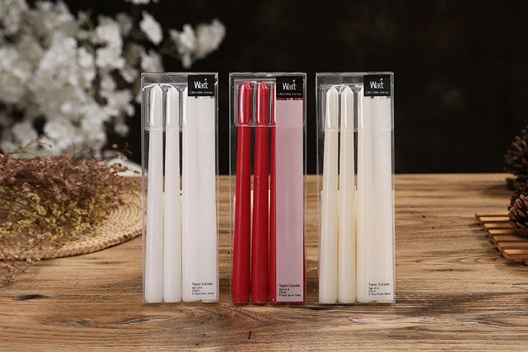 4pcs/Set European Classic Long Pole Candles Candlelight Dinner Props Household power outage emergency lighting red white candle