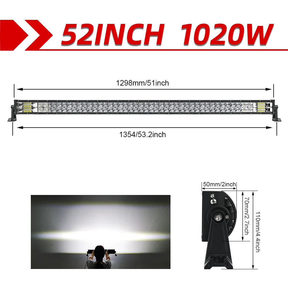 CO LIGHT 52" 12V 24V Offroad Led Light Bar Spot Flood Combo Beam 110000LM Led Bar 2-Row Led Work Light Bar for Car 4WD Truck SUV