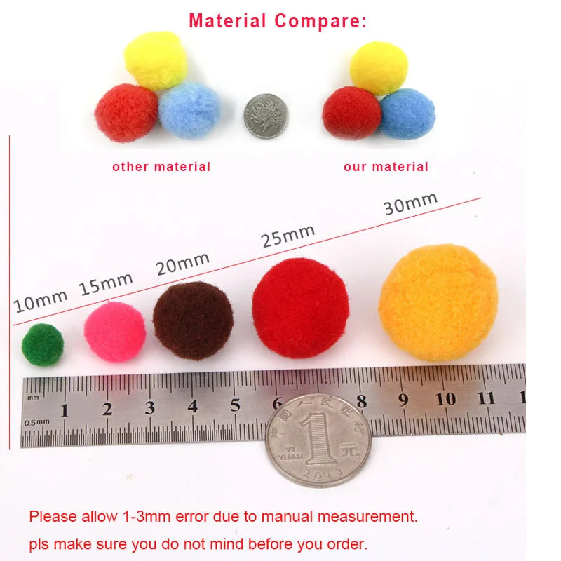 White Green Red Pompom Fur Balls DIY Soft Pom Poms Craft Pompones Christmas Ball Ornaments Glue on Cloth Accessories 8mm To 30mm