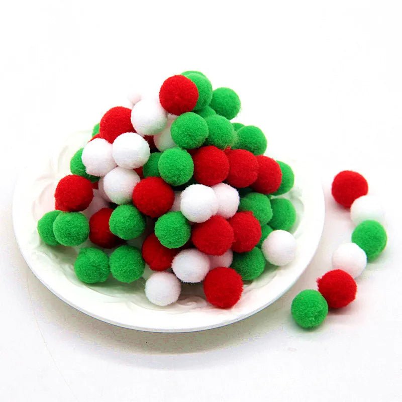 White Green Red Pompom Fur Balls DIY Soft Pom Poms Craft Pompones Christmas Ball Ornaments Glue on Cloth Accessories 8mm To 30mm