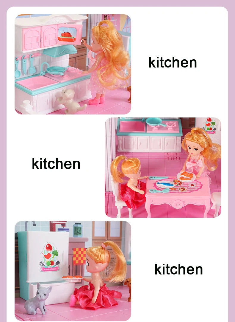 QWZ New Baby DIY Doll House Girls Pretend Toy Handmade Castle Dollhouse Birthday Gifts Educational Toys Doll Villa for Girl