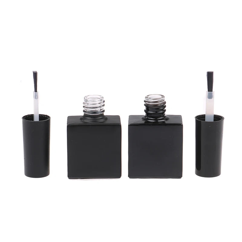 10ml Empty UV Black Square Nail Polish Bottle + Small Brush Nail Art Container Glass Nail Oil Bottles