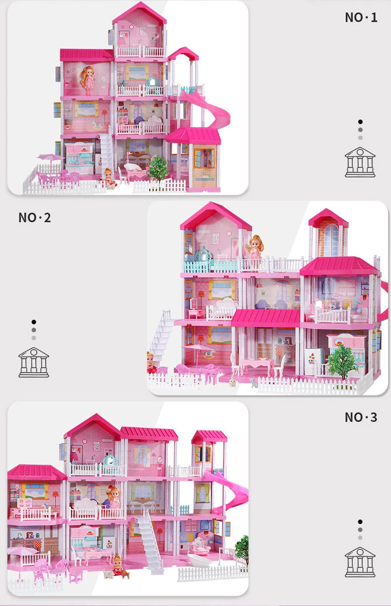 QWZ New Baby DIY Doll House Girls Pretend Toy Handmade Castle Dollhouse Birthday Gifts Educational Toys Doll Villa for Girl