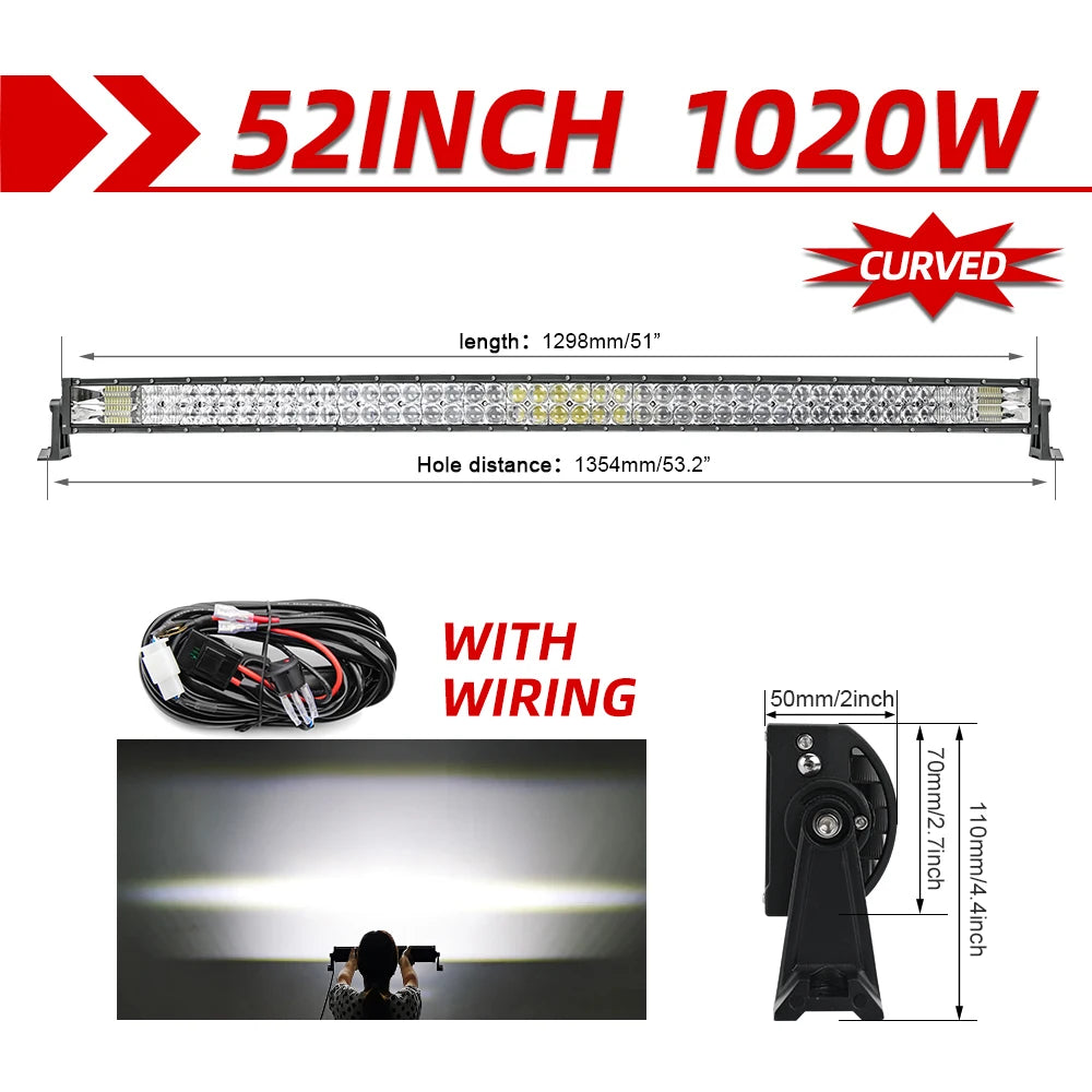 CO LIGHT 52" 12V 24V Offroad Led Light Bar Spot Flood Combo Beam 110000LM Led Bar 2-Row Led Work Light Bar for Car 4WD Truck SUV