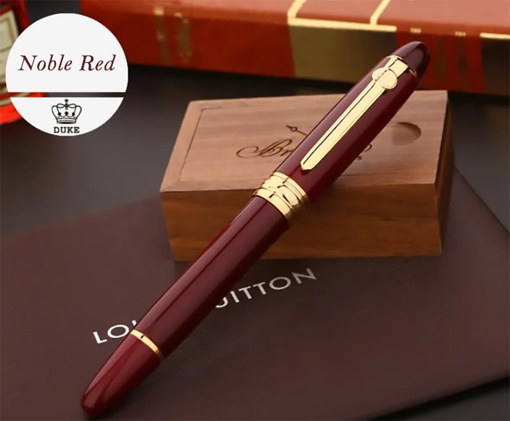 Duke 146 MY Metal Red Fountain Pen Iridium Medium Nib 0.7mm Golden Clip Writing Office Business School Ink  Stationary Gift Pen