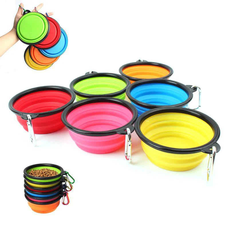 Folding Pet Silicone Dog Food Water Bowl Outdoor Travel Portable Dogs Feeder with Carabiner Puppy Food Container Dog Accessories