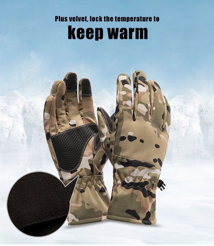 Winter Tactics Outdoors Camouflage Hunting Warm Non-Slip Fishing Gloves Waterproof Touch Screen Ski Camping Cycling Sport Gloves