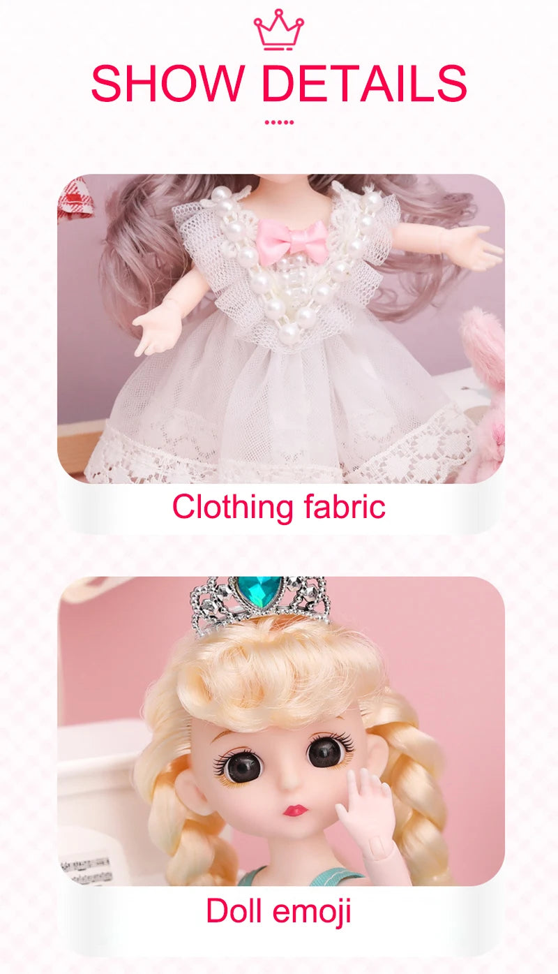 New 16 cm BJD Mini FASHION Toy DOLL With Clothes MINIATUR Kids Dolls Girls Baby Beautiful Dress Up 1/12 Birthday Gifts 3D Eyes