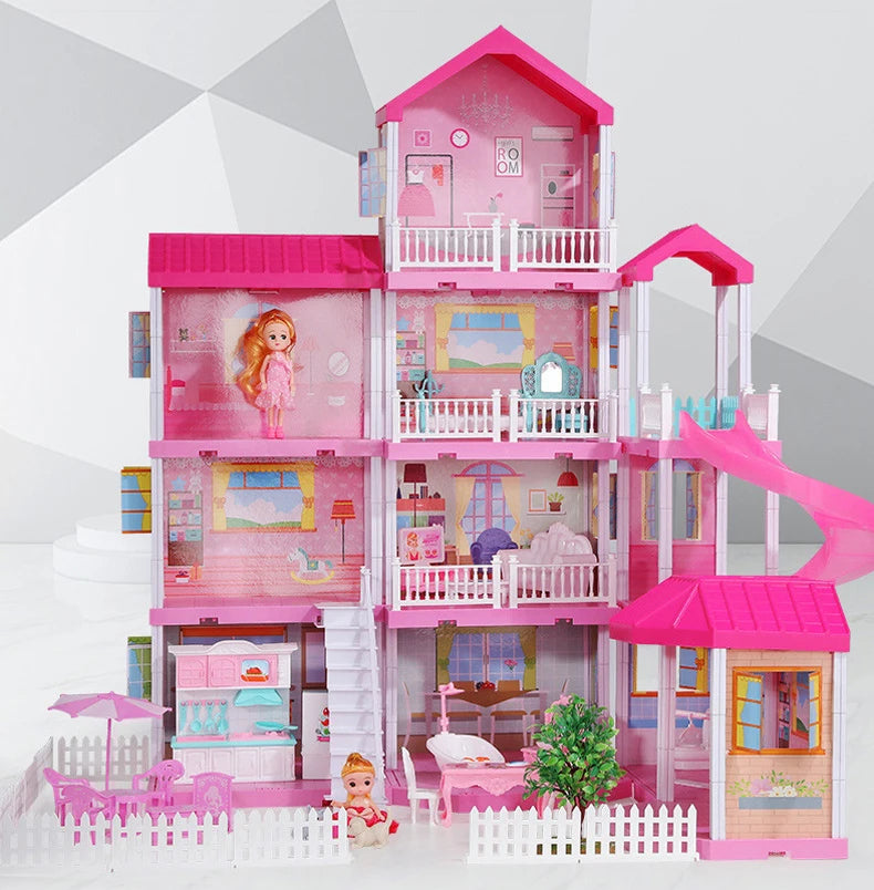 QWZ New Baby DIY Doll House Girls Pretend Toy Handmade Castle Dollhouse Birthday Gifts Educational Toys Doll Villa for Girl