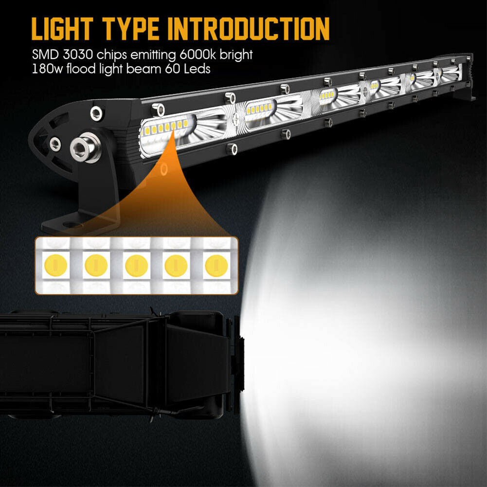 Led Light Bar 180w 6000k Ip67 Waterproof Spotlight Single Row Work Lamp For Off-Road Vehicles Suv Trucks Car Lighting Set