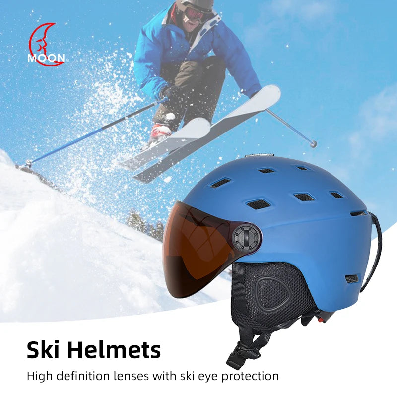 MOON Snow Visor Integrated Forming Safety Protective Equipment with Glasses, Skiing Helmet, Outdoor Sports, Winter