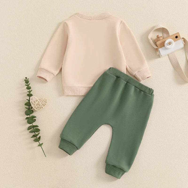 2024-07-23 Lioraitiin Baby Boys Pants Set, Long Sleeve Crew Neck Letter Print Sweatshirt with Elastic Waist Pants Infant Clothes