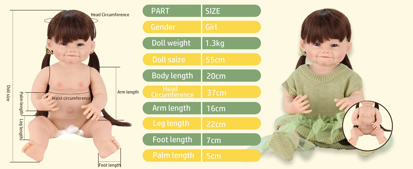 Baby Girl Doll 55cm 22 Inch Realistic Princess Toddler Bath Toy Birthday Gift Lifelike Reborn Dolls Full Silicone Baby