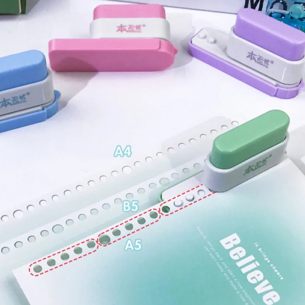 6mm 5-Hole Paper Punch Portable Stationary Hand Account Hole Puncher Plastic Safety Standard Hole Punch Office