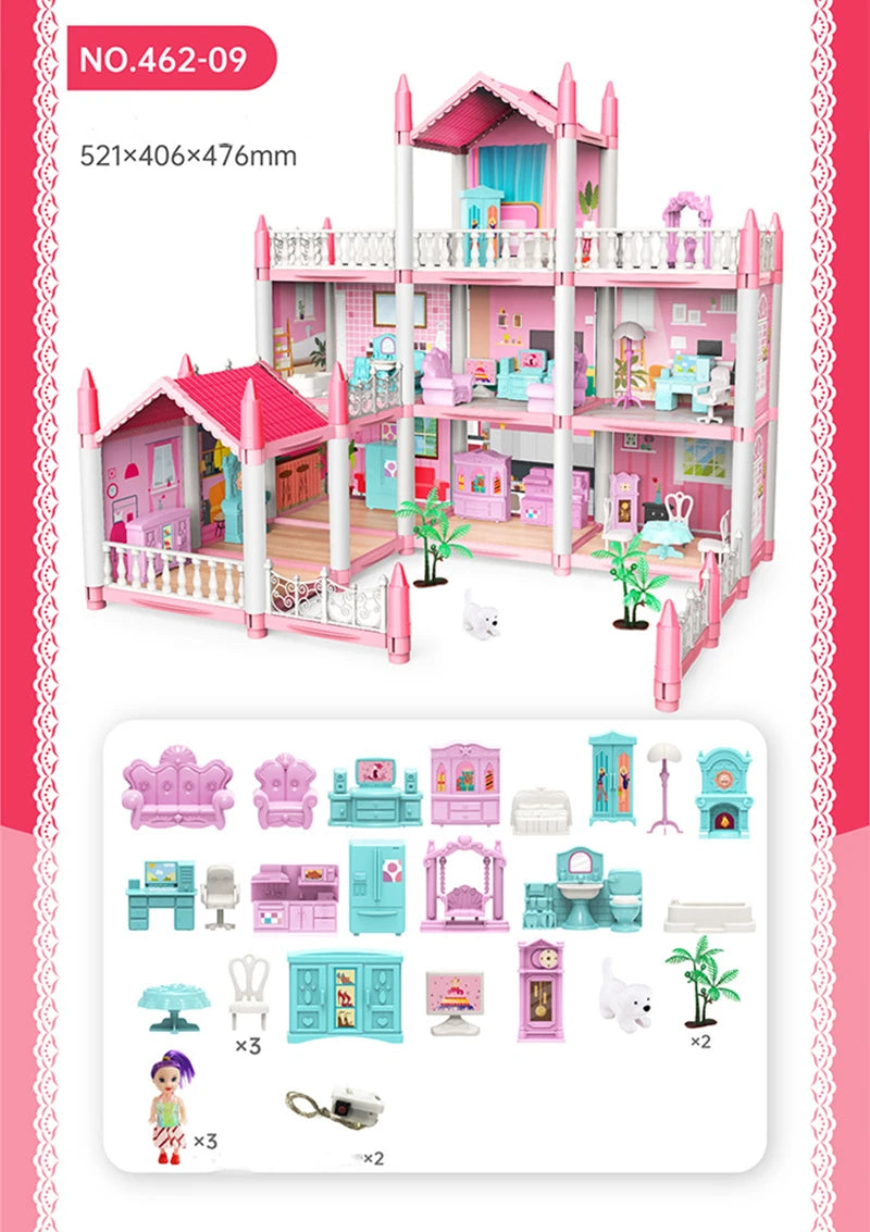 Children Montessori House 3d Assembled Lighting Diy Manual Doll House Villa Set Princess Castle Girl's Puzzle Toy Birthday Gift