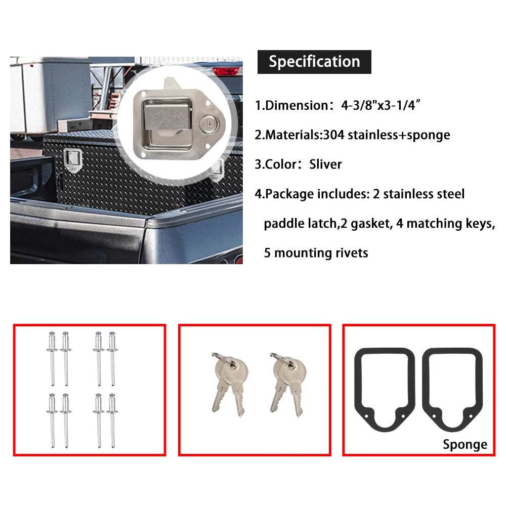Truck Tool Box Latch Replacement Stainless Steel Toolbox Handle Latch Lock with Keys For RV, UTV, Trailer, ATV, Box, Campers