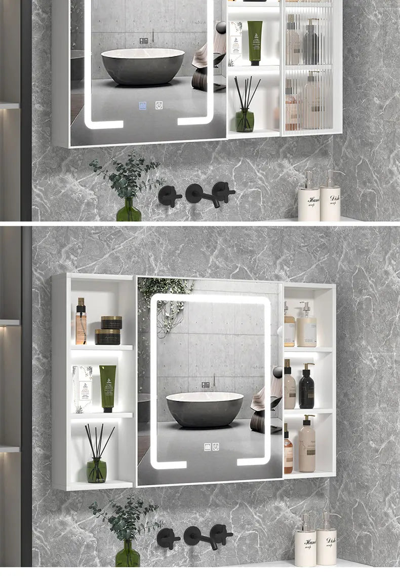 Bathroom Wall Cabinet Mirror Makeup Medicine Cabinet Wall Mounted Bathroom LED Mirror with Storage Cabinet with Vanity Mirror