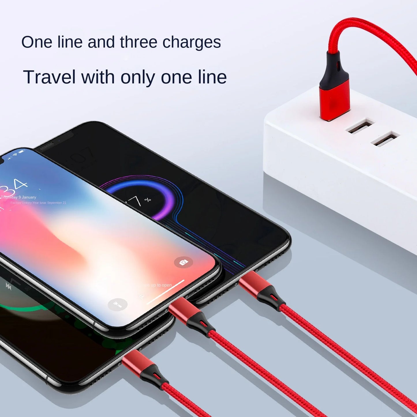 One drag three mobile phone data cable for Android USB cable three-in-one Type-C Apple quick-charge cable