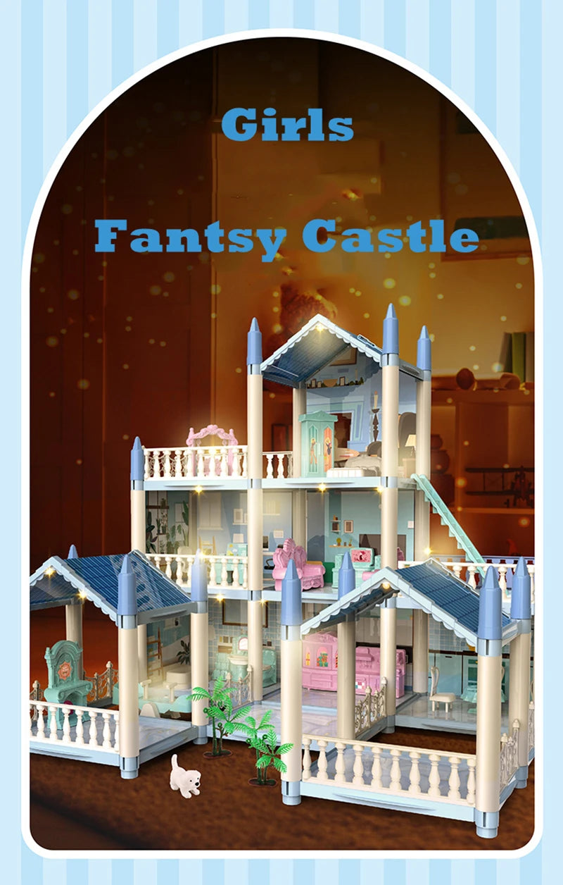 Doll Houses 3D Assembled DIY Miniatures Dollhouse Accessories Villa Princess Castle with LED Light Girl Birthday Gift Toy House