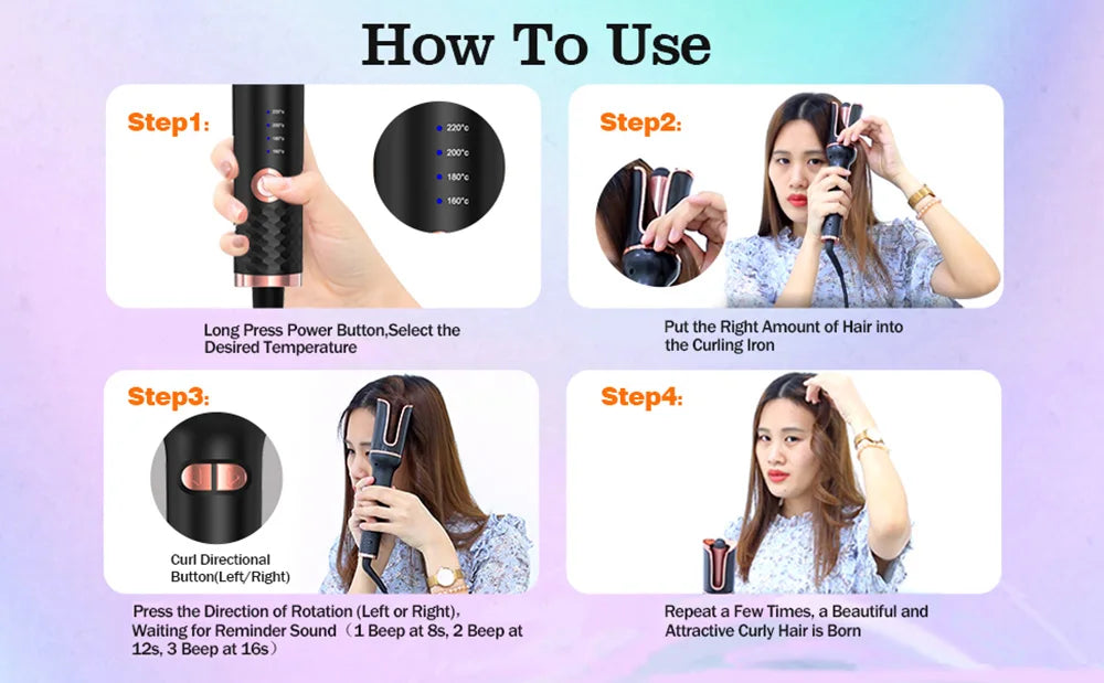 Auto Rotating Ceramic Hair Curler Automatic Curling Iron Styling Tool Hair Iron Curling Wand Air Spin and Curl Curler Hair Waver