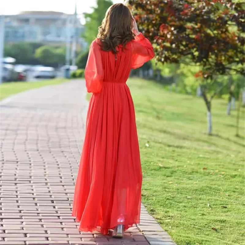 2024 Maxi Dress Women's Sundress Abaya Dubai Chiffon Muslim Dresses New African Turkey Islam Kaftan Robe Long Dresses Vestidos