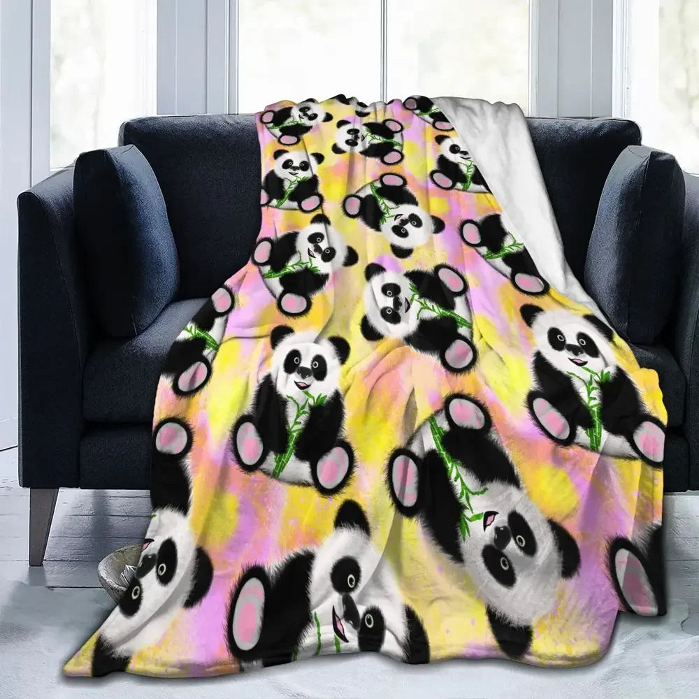 Cute Panda Cartoon Animal Blanket Fleece Textile Decor Portable Ultra-Soft Throw Blankets for Bedding Couch Bedspread