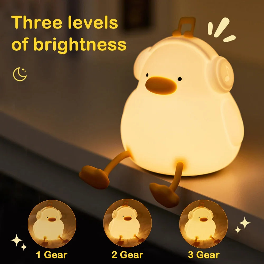 Duck Silicone Night Light for Children with Timer Usb Rechargeable Dimming Touch Lamp Sleeping Bedroom Cartoon Animal Decor Gift