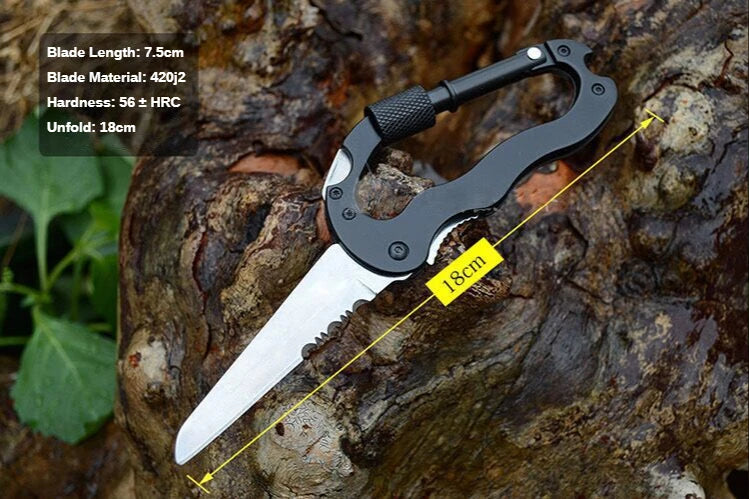 Mountain Climb EDC Stainless Steel Mini Knife Carabiner Multitool Folding Pocket Portable Outdoor Pocket Knife Military Tactical