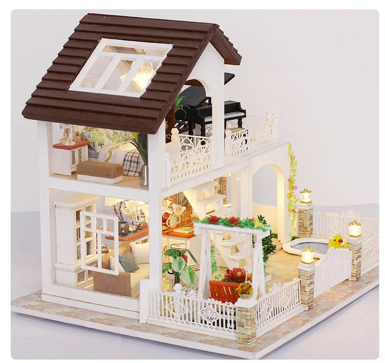 DIY Dollhouse Wooden doll Houses Miniature Doll House Furniture Kit Casa Music Led Toys for Children Birthday Gift