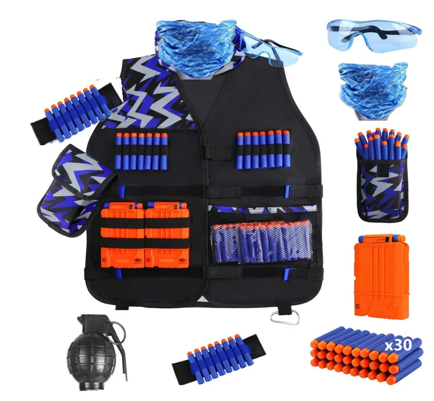 Kids Tactical Vest Kit for Nerf Guns N-Strike Elite Series with Refill Darts Dart Pouch, Reload Clip Tactical Mask Wrist Band